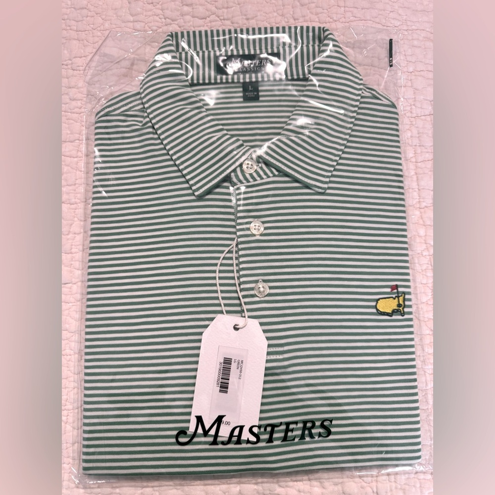 Men’s Masters Polo. Iconic Green and white stripes. Size Large